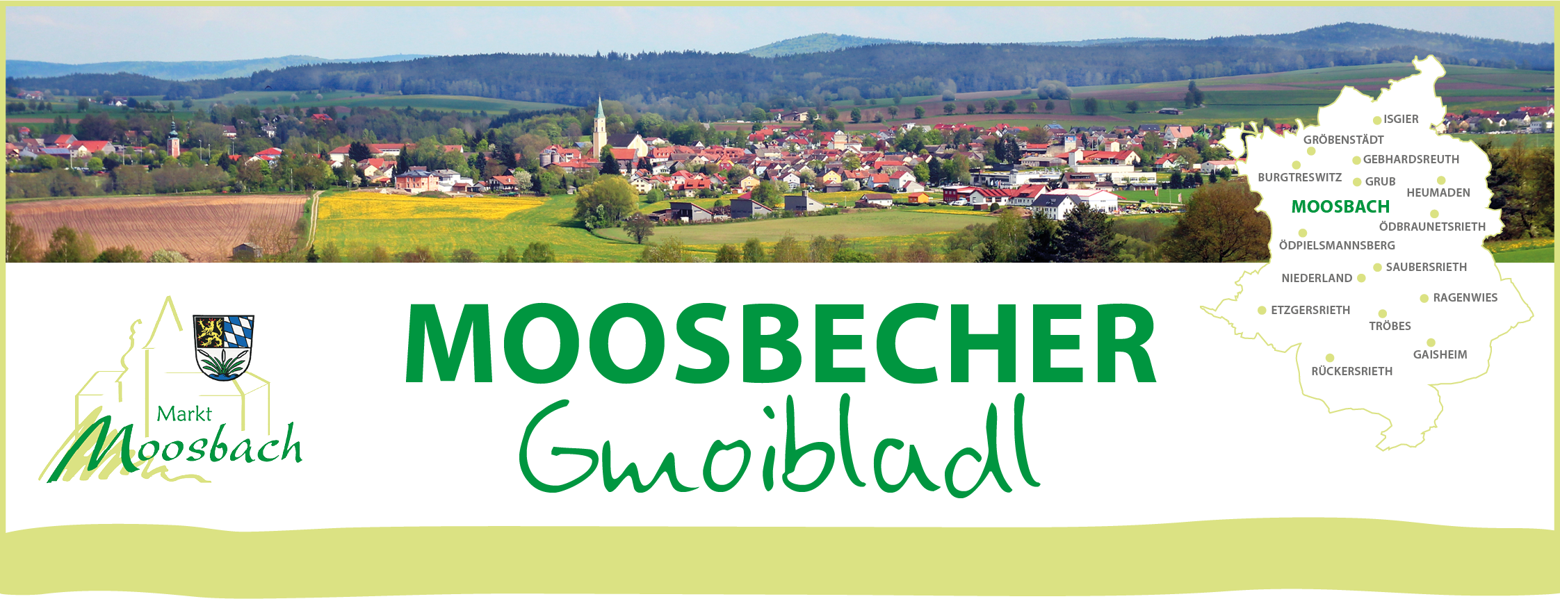 Logo des Moosbacher Mitteilungsblatts, auch auf oberpfälzisch "Moosbecher Gmoibladl" genannt